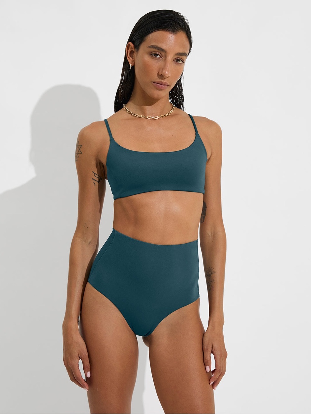 Left On Friday Pool Days Top & Hi Tide Bottom in Deep End Teal Swim Suit Lg
